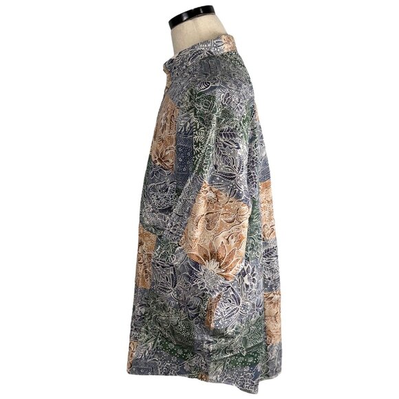 Vintage Nautica XL 90s Floral Patchwork Shirt Short Sleeve Cotton - Picture 2 of 8